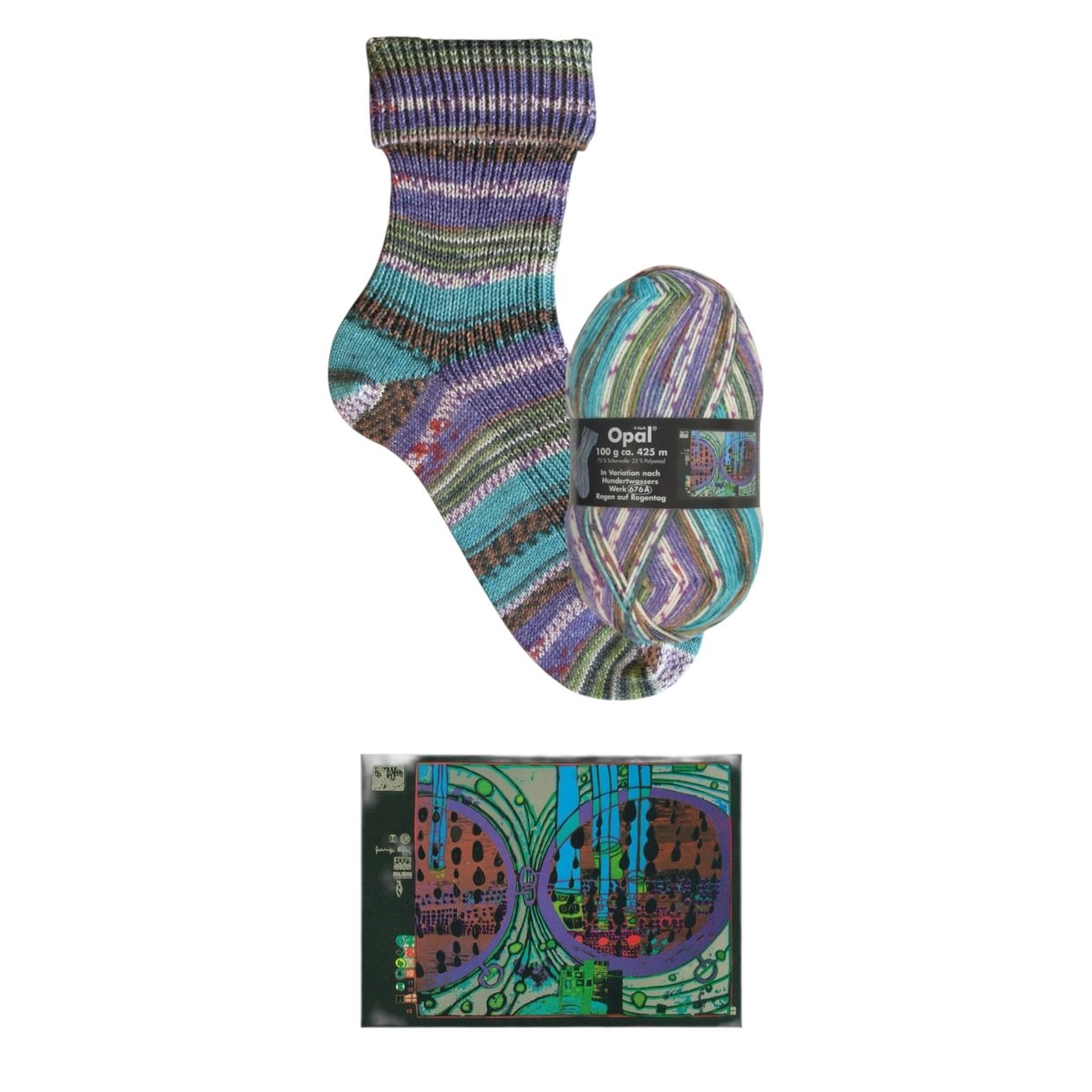 Opal SOCKENWOLLE NACH HUNDERTWASSER - BONIFAKTUR - 2106 Regen auf Regentag - in Variation nach Hundertwasser - Werk 676A - Opal SOCKENWOLLE NACH HUNDERTWASSER