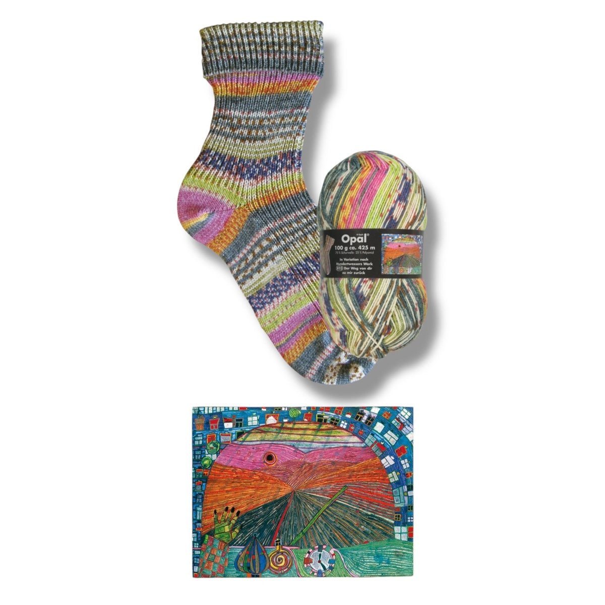 Opal SOCKENWOLLE NACH HUNDERTWASSER - BONIFAKTUR - 2107 Der Weg von dir zu mir zurück - in Variation nach Hundertwasser - Werk 823 - Opal SOCKENWOLLE NACH HUNDERTWASSER