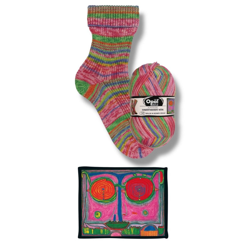 Opal SOCKENWOLLE NACH HUNDERTWASSER - BONIFAKTUR - 4051 Brillen in kleinem Gesicht - in Variation nach Hundertwasser - Werk 563 - Opal SOCKENWOLLE NACH HUNDERTWASSER